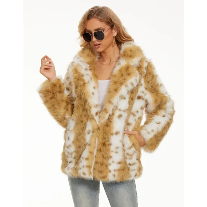 Fur Women's Coat Autumn and Winter Women's Clothing Imitation Leopard Pattern Plush Clothing Casual Loose Plush Warm Coat