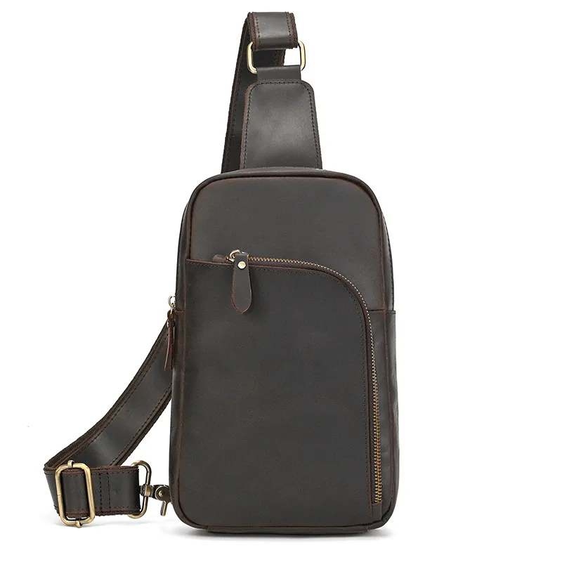 Luufan Genuine Leather Sling Chest Bag Vintage Cowhide Anti-Thief Crossbody Shoulder Bag Chest Daypack Male Travel Hiking Bags