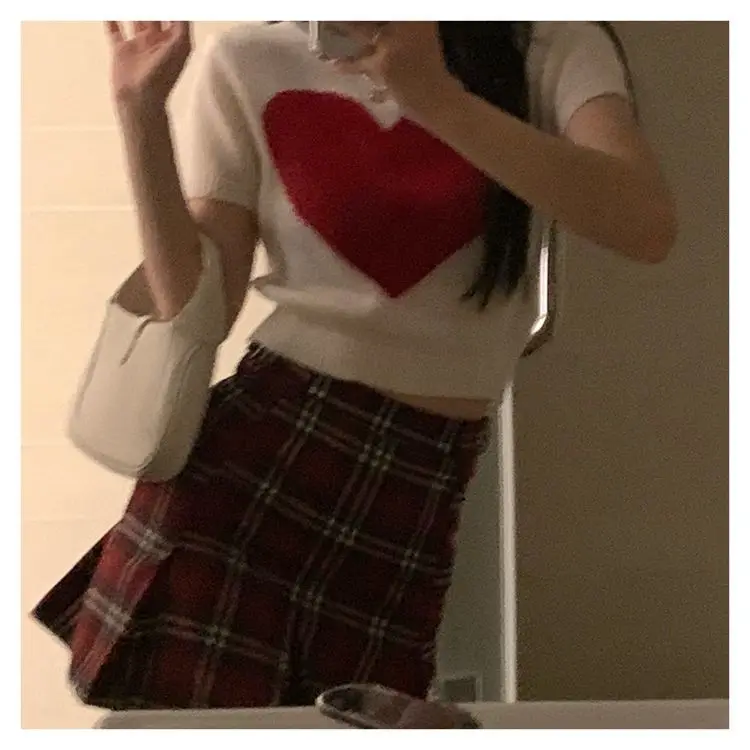 Blusa elegante y juvenil de estilo preppy, blusa de verano para mujer, camiseta de punto dulce, top corto, moda coreana