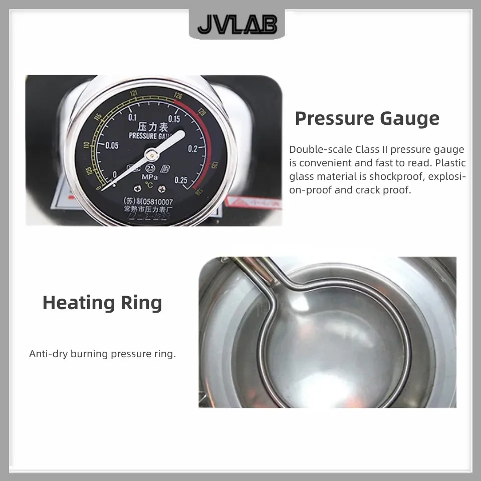 Mushroom Autoclave Sterilizer Machine Medical Steam Autoclave Heat by Electric Coal Gas Capacity 18L Max Working Temp. 129 C