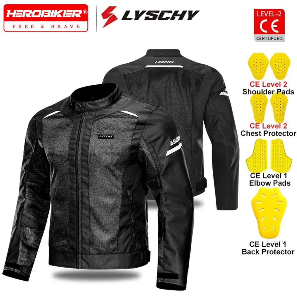 LYSCHY 여름 남성 여성 오토바이 자켓 메쉬 통기성 반사 오토바이 자켓 CE2 레벨 모토 크로스 자켓 승마 의류