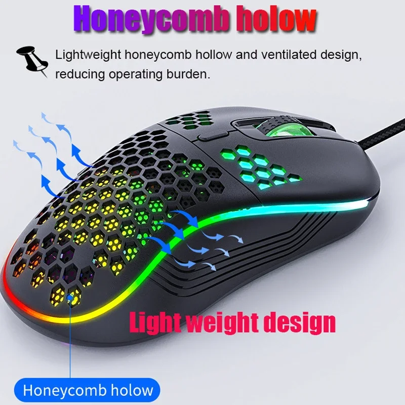 Wired Gaming Mouse Ergonomic RGB Honeycomb Wired Mouse Machinery Optical Sensor Mice For Laptop PC Desktop Compater Gamer