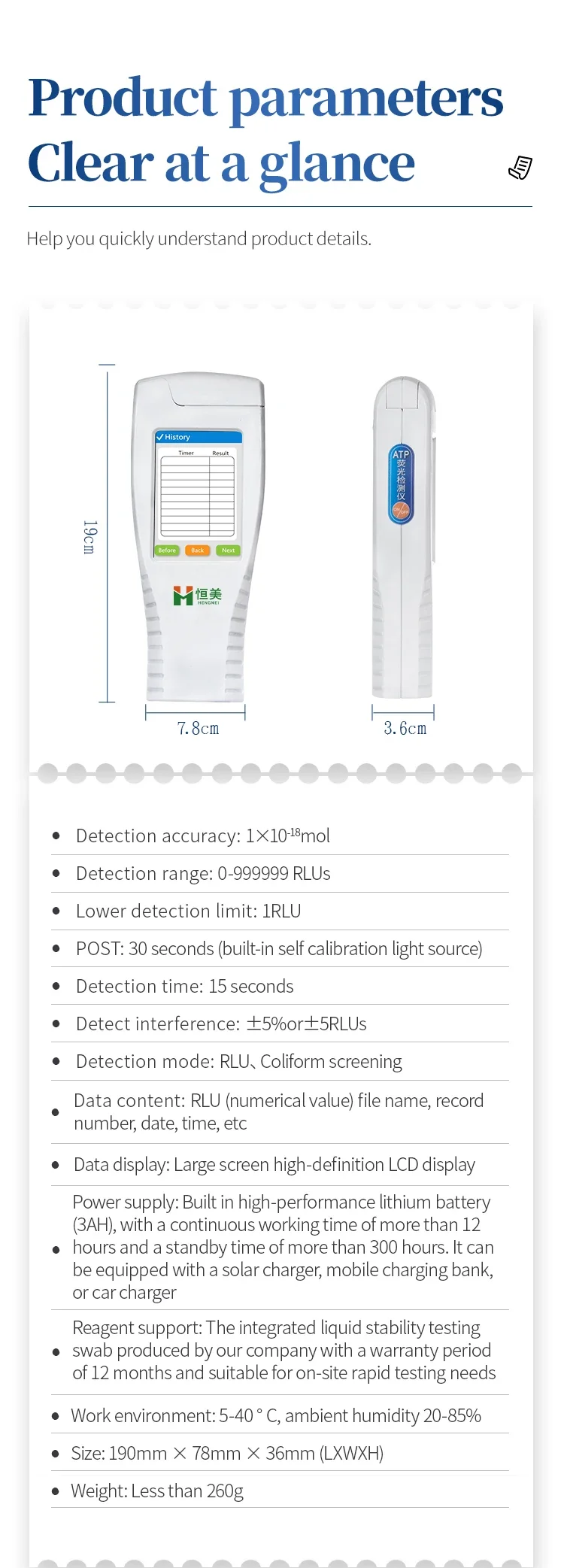 Portable ATP Fluorescence Tester, Rechargeable Handheld Fluorescent Microbial Su