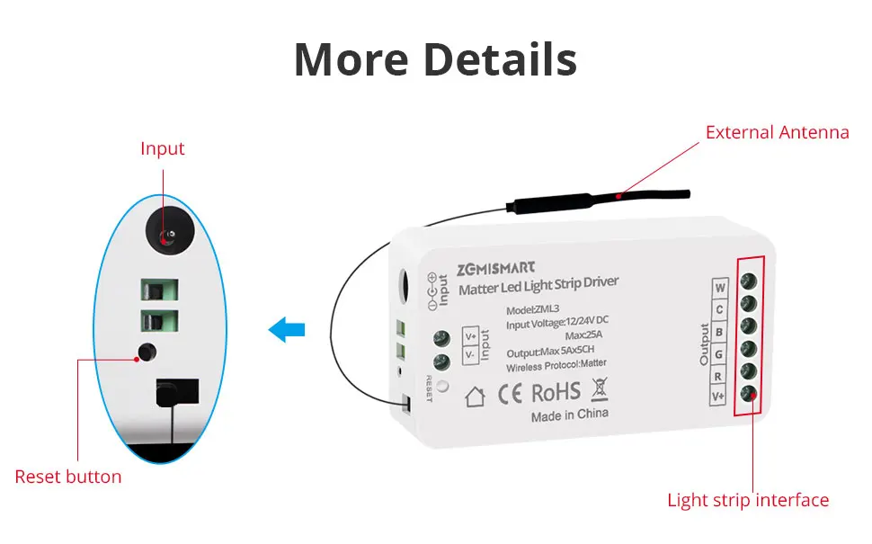 Matter RGBCCT Led Strip Light Driver 12V 24V DC Smart Controller Homekit Smartth