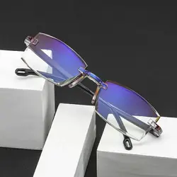 Elegant Diamond - Cut Rimless Blue Light Reading Glasses (Black)