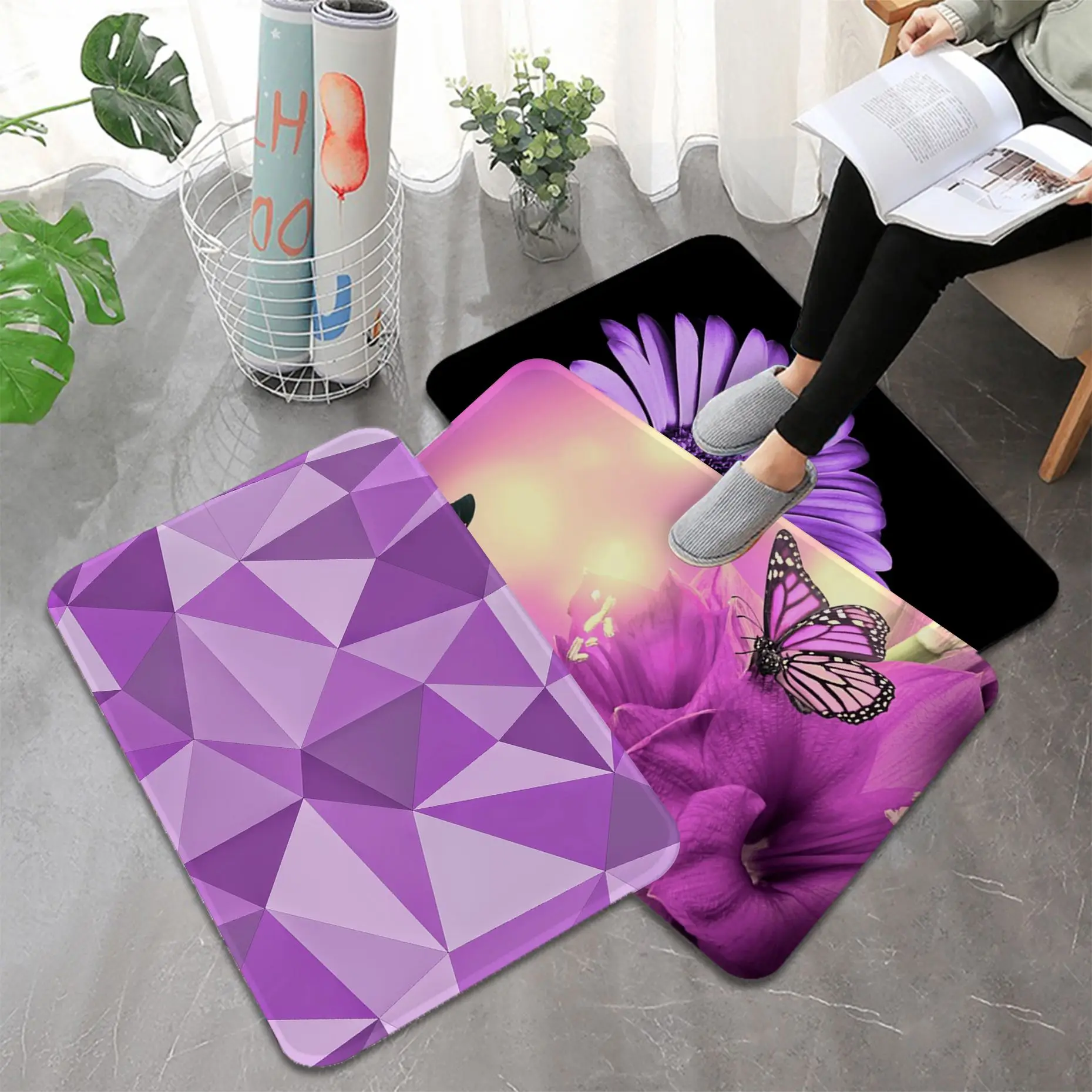 

infinity on Purple Printed Flannel Floor Mat Bathroom Decor Carpet Non-Slip For Living Room Kitchen welcome Doormat Rug