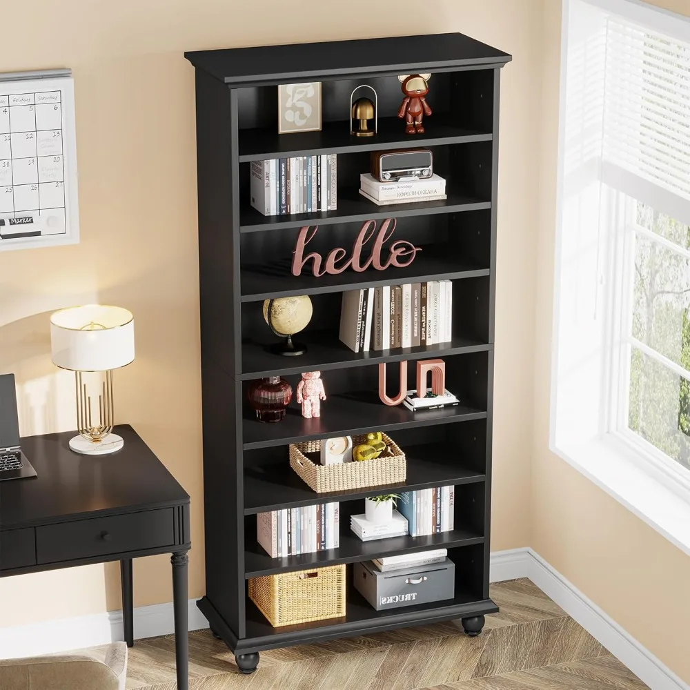 69-Inch Tall Bookcase with LED Lighting, Modern 9-Tier Freestanding Bookshelf with Solid Wood Legs, Wooden Open Display Shelf 5