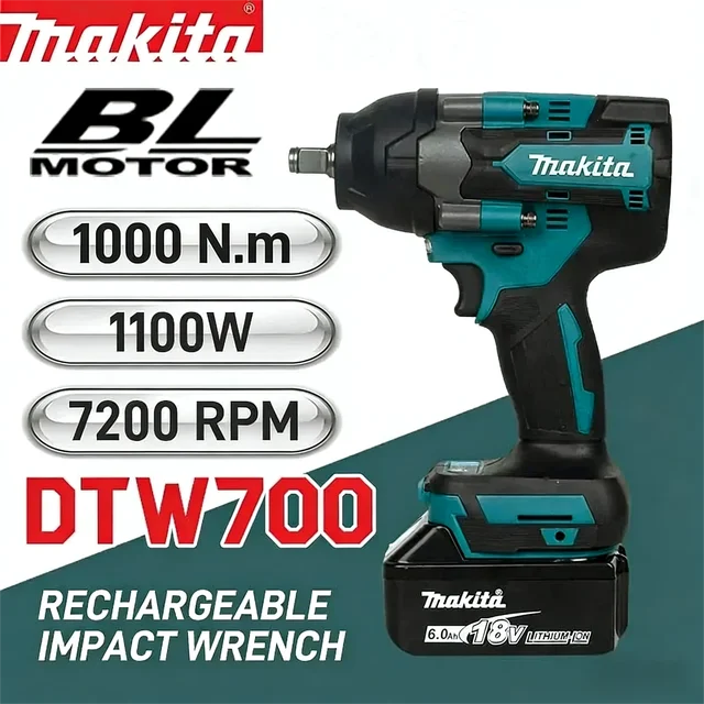 Clé à chocs électrique sans fil Makita Brushless DTW700 1/2 pouce 18V compatible avec les batteries, outil électrique pour la réparation automobile 1