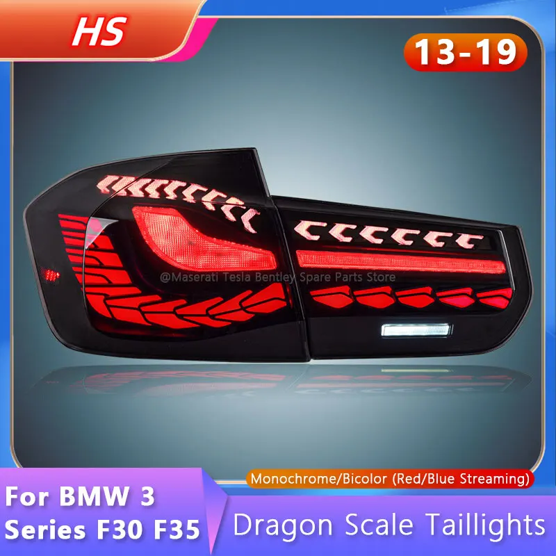 

For BMW 3 Series Dragon Scale LED Taillight 13-19 Assembly F30F35 Modification Dynamic Scanning One Touch Blue Streamer