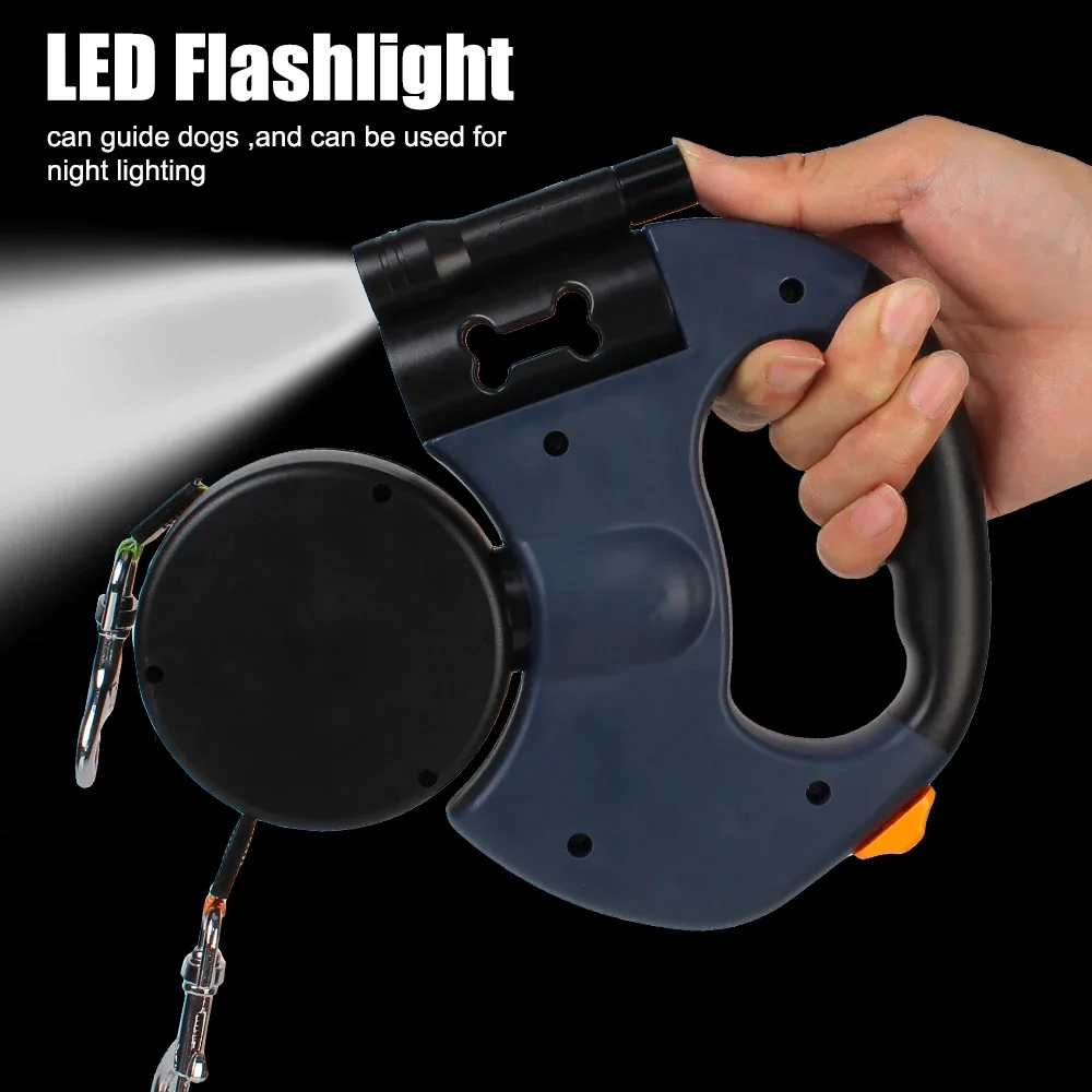 Auto Retractable Double Dog Leash 3m with LED Flashlight
