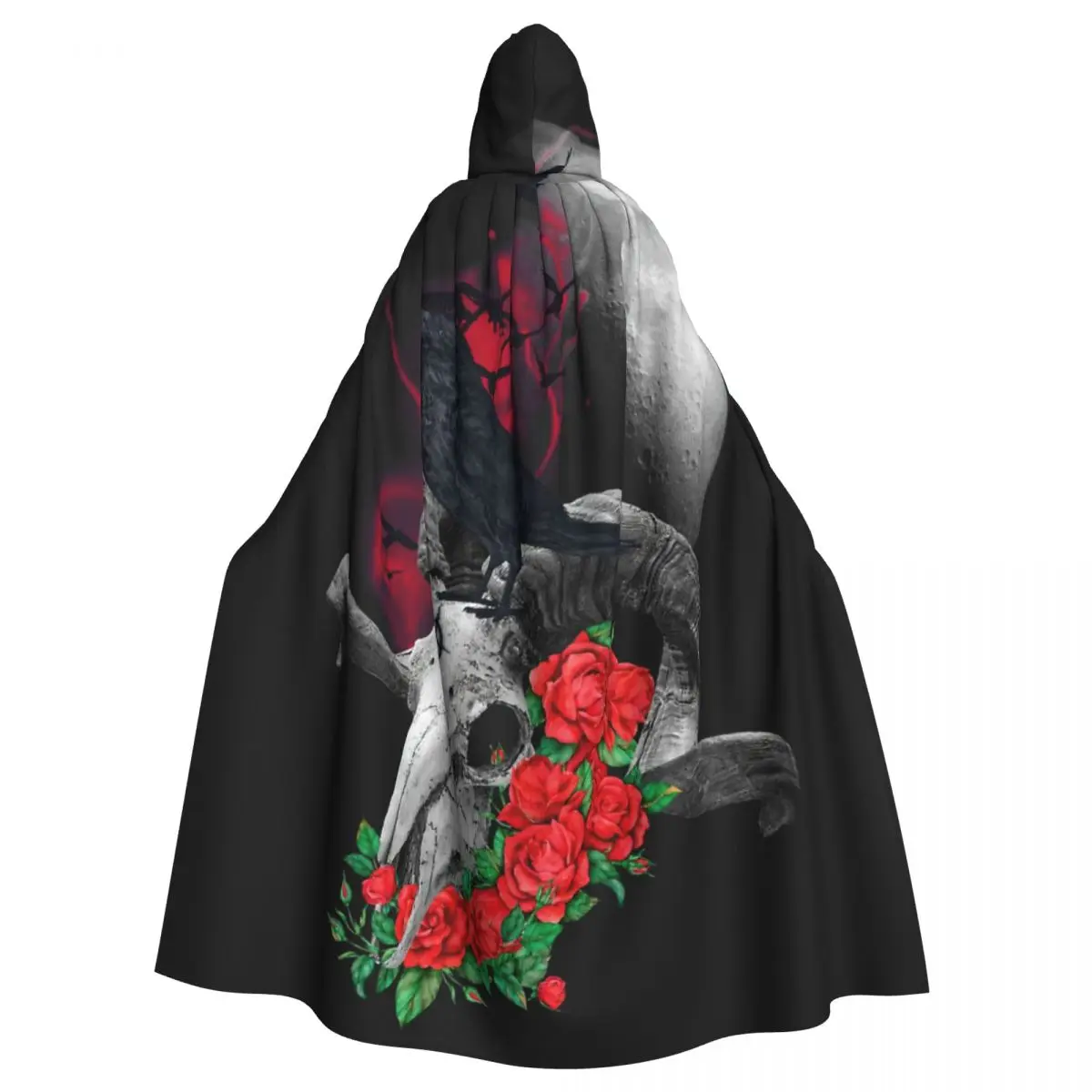 

Raven Skull Gothic Hooded Cloak Halloween Party Cosplay Woman Men Adult Long Witchcraft Robe Hood