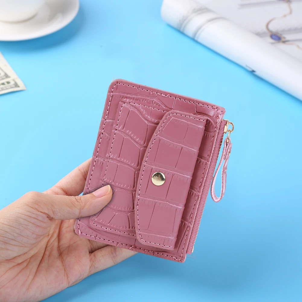 Women Fashion Short Wallet PU Leather Coin Card Holder Solid Color Casual Money Wallet Daily Bag for Ladies