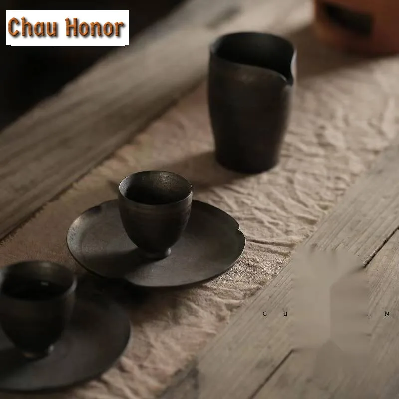 Handmade Iron Rust Glazed Coasters Retro Coarse Pottery For Coffee Cups Holder Heat Insulation Placemats Tea Ceremony Ornaments