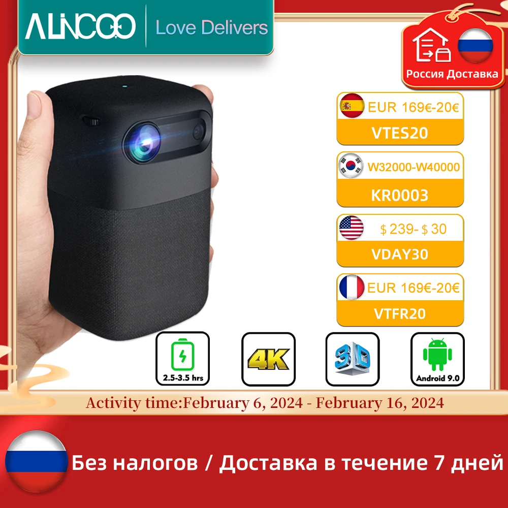 Alincoo S10 3D Mini Proiettore 4K Home Theater Android Smart Tv Dlp Office Micro Proiettore Portatile Data Show Proiettore Con Wifi