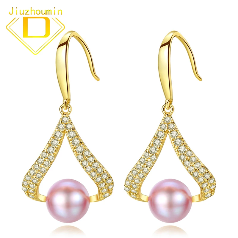 

Geometric Natural Freshwater Pearl Big Earrings for Women Solid 925 Sterling Silver 18K Gold Plate Luxury Fine Jewerly Christmas