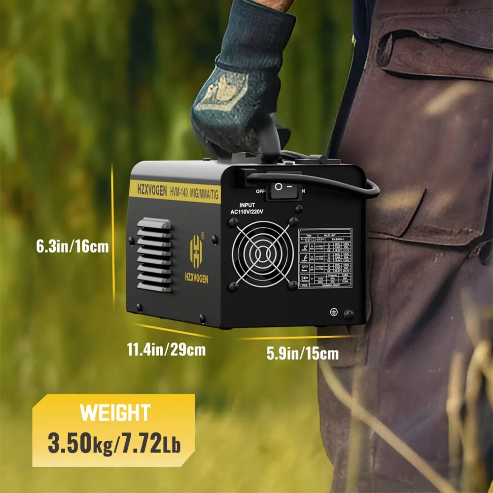 HZXVOGEN 3 in 1 Semi-Automatic Welding Machine HVM140 MMA/Gasless MIG/Lift TIG IGBT Inverter Welder Synergy Tool Non Gas Welder 3