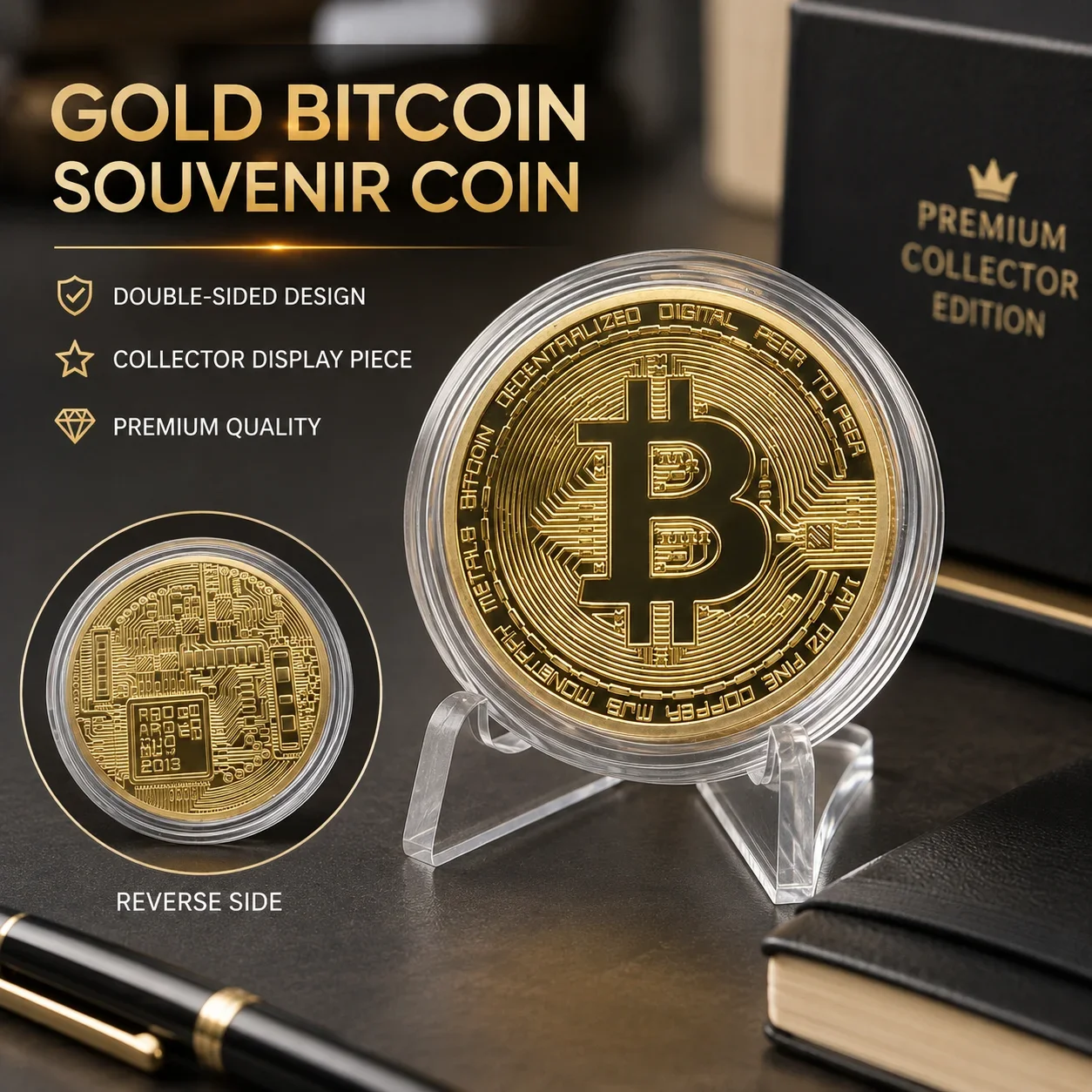 Moneta Commemorativa Bitcoin, Placcata in Oro, Oggetto da Collezione per Appassionati di Criptovalute, Regalo per Investitori, Moneta Novità