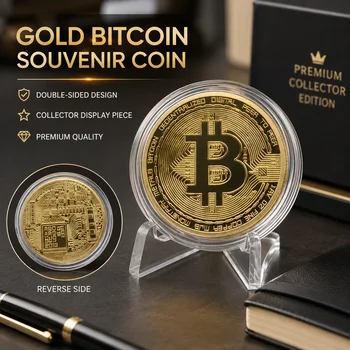 Moneta Commemorativa Bitcoin, Placcata in Oro, Oggetto da Collezione per Appassionati di Criptovalute, Regalo per Investitori, Moneta Novità