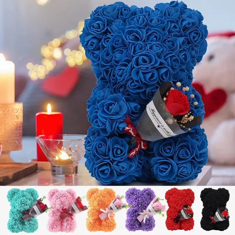 

Romantic Valentine's Day Creative Eternal Flower Rose Bear with Clear Box Romantic Gift for Her Handmade Valentine Bear for Home