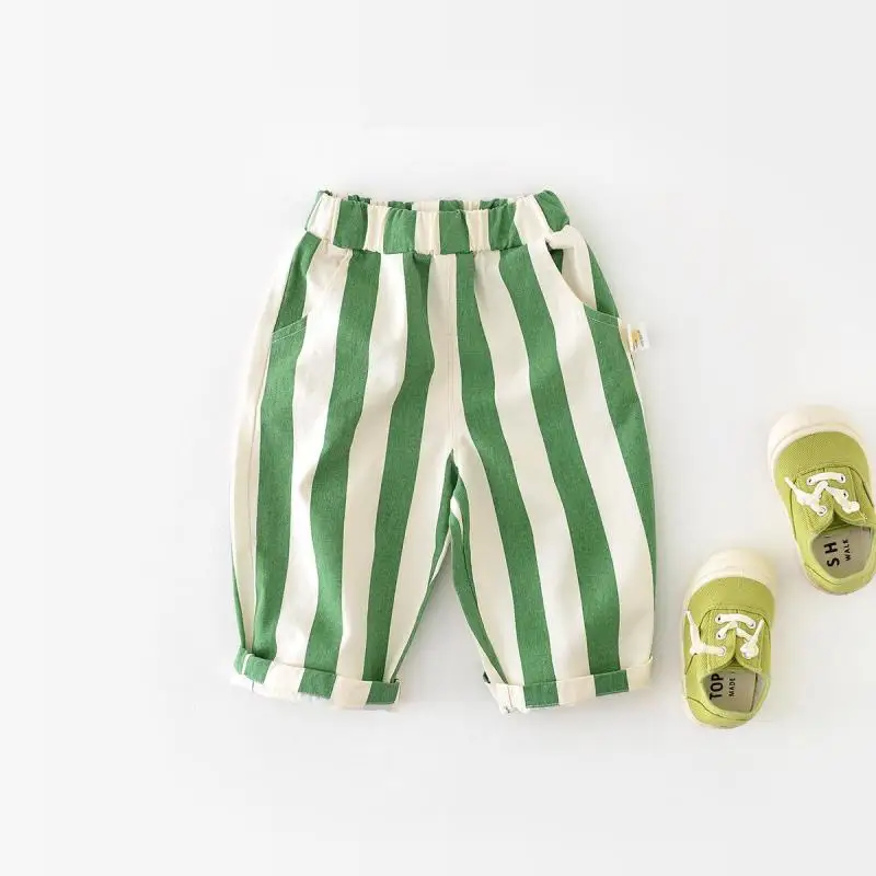 Autumn Boy Girl Children Loose Striped Casual Pants Baby Pockets Fashion Pants Kid Outdoor Cotton Trousers Toddler Costume Cotton pants,Baby trousers