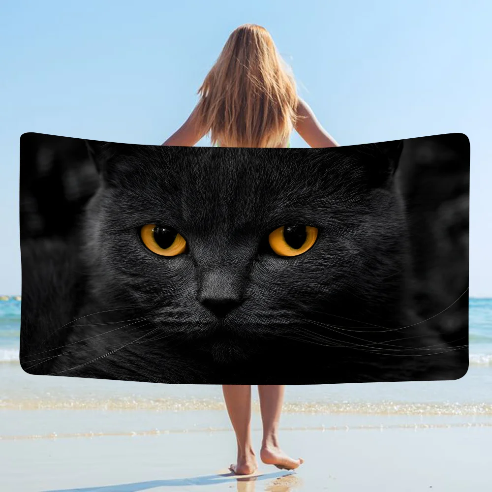 Black Cat Cartoon Beach Towel Cute Kawaii Room Decor Bath Girls Children Hand Towels For Bathroom Shower 5