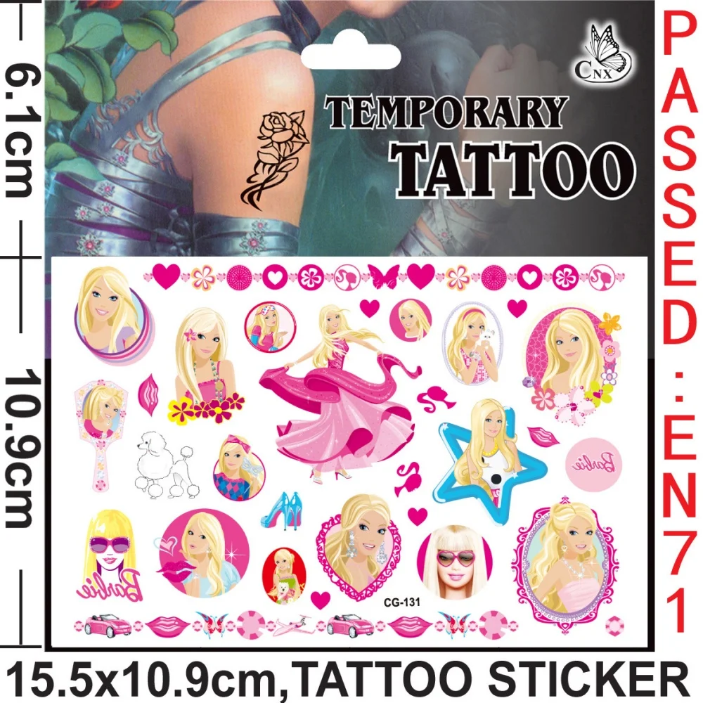 Pegatina de tatuaje de Barbie impermeable, pegatina de princesa Rosa Original, suministros de fiesta de cumpleaños, decoraciones, regalos para niños y niñas, 1/3/5 hojas(B 5 Sheet