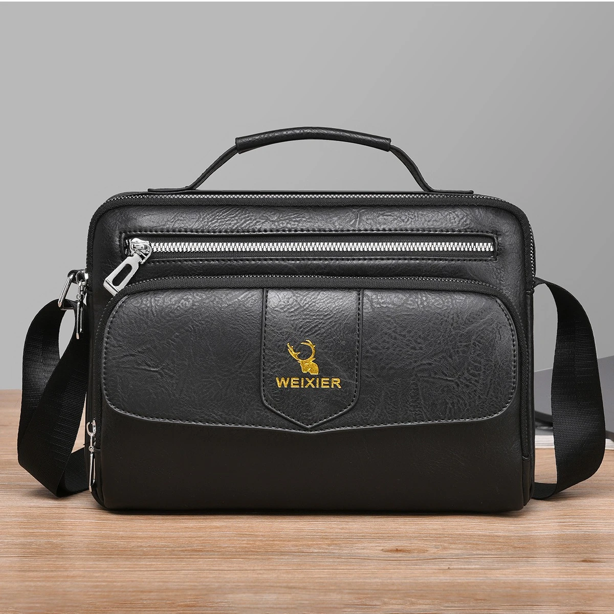 Sac bandoulière homme WEIXIER en PU, grande capacité, multi-poches, sac à main, sac à bandoulière, sac de voyage d'affaires, sac de voyage en plein air 1