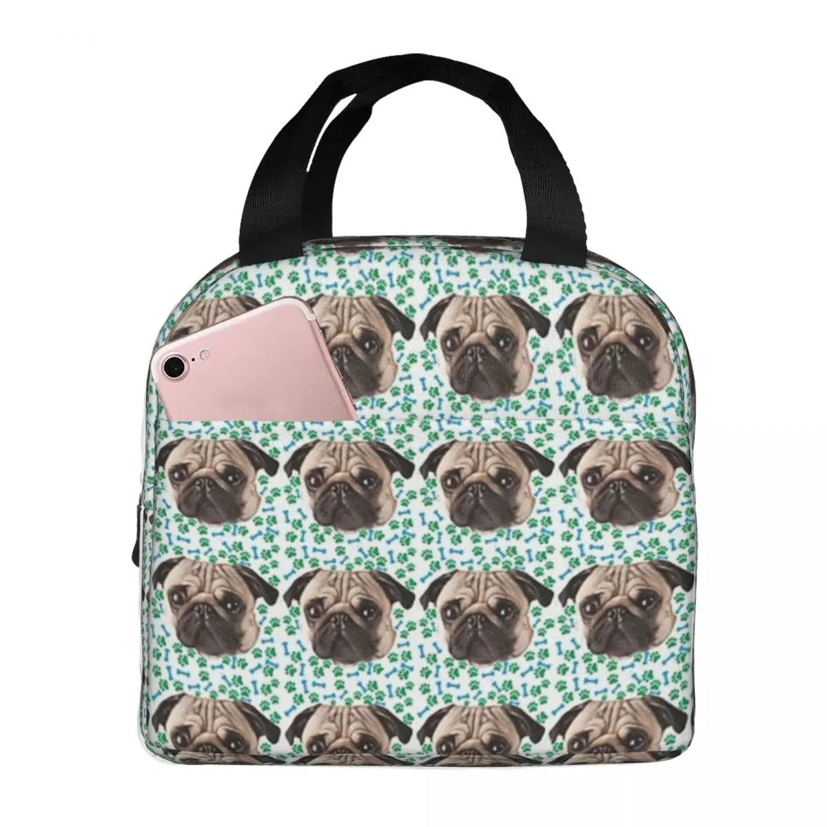 

Cute Dog Pug Insulated Lunch Bags Resuable Picnic Bags Thermal Cooler Lunch Box Lunch Tote for Woman Work Kids School