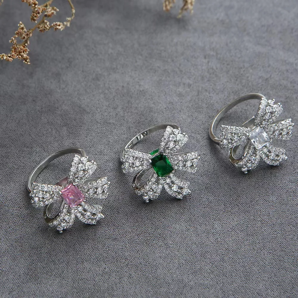 

EYER Gorgeousness Unique Charm Colorful Flower Crystal Rings CZ Zircon Engagement Wedding Bowknot Rings For Women Bridal Jewelry
