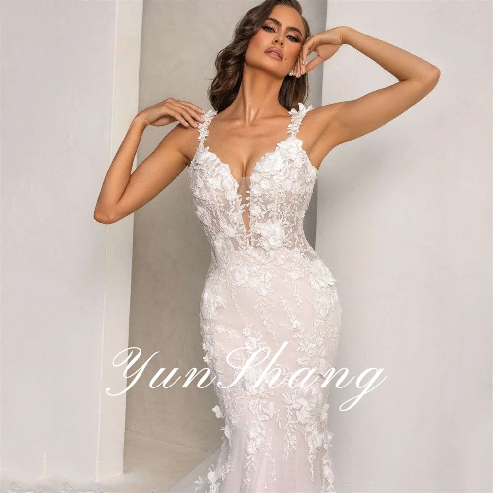 Yunshang Luxury Mermaid Wedding Dress 2024 Lace Open Back Sweetheart Spaghetti Straps Bridal Gown Court Train Vestidos De Novia