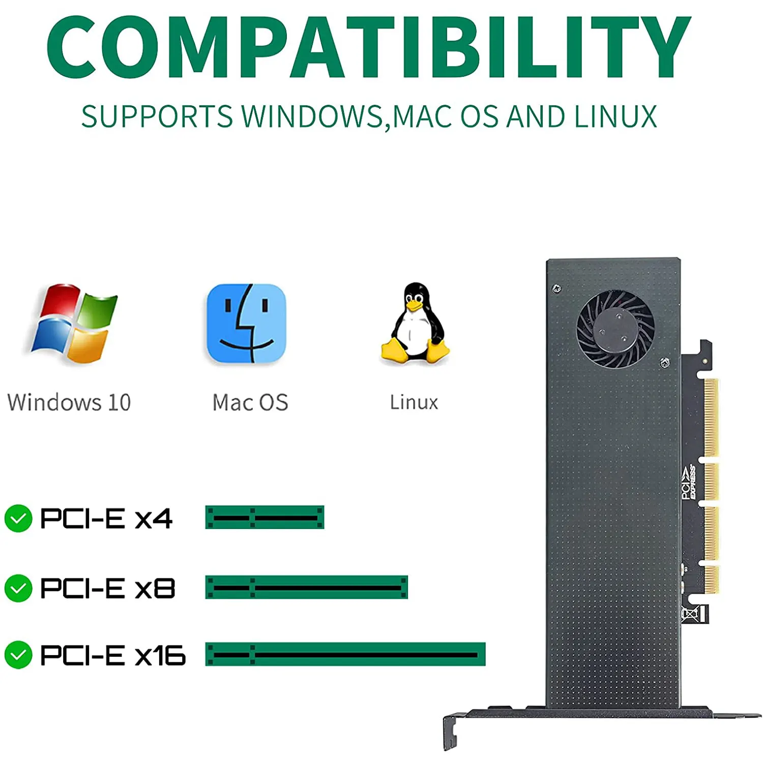 Zoerax Nvme Pcie 4.0 Adaptador M.2 Nvme M-chave Ssd para Pci Express Adaptador com Turbofan Suporte M.2 Nvme Ssd 2230 2242 2260 2280 - Imagem 4