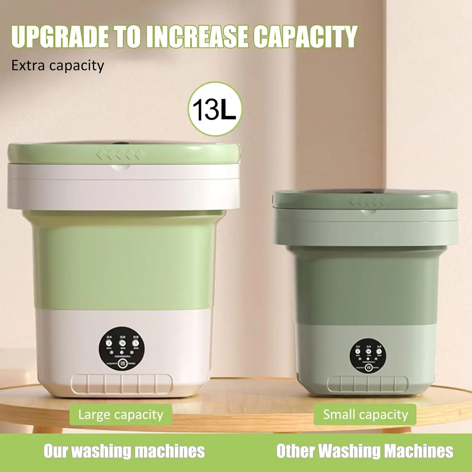 Portable washing machine,13L Upgraded With Spin Basket, for Baby Clothes, Underwear or Small Items, RV Travel laundry(Green)