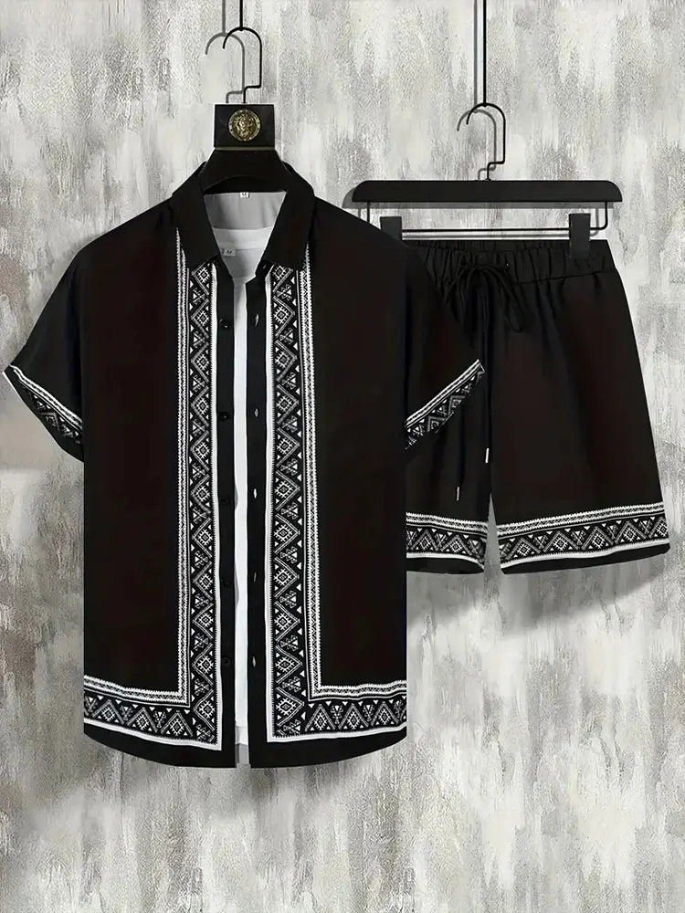 Hawaiian Outdoor Shorts For Men Casual Summer Shirt For Everyday Men Short-sleeved Shirt And Beach Shorts Set Fashion Printing 5