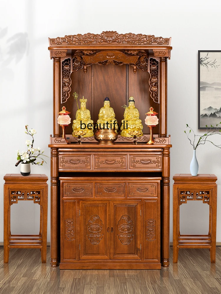 

Solid Wood Buddha Cabinet Clothes Closet Altar Household Modern God of Wealth Chinese Style with Door Altar furniture