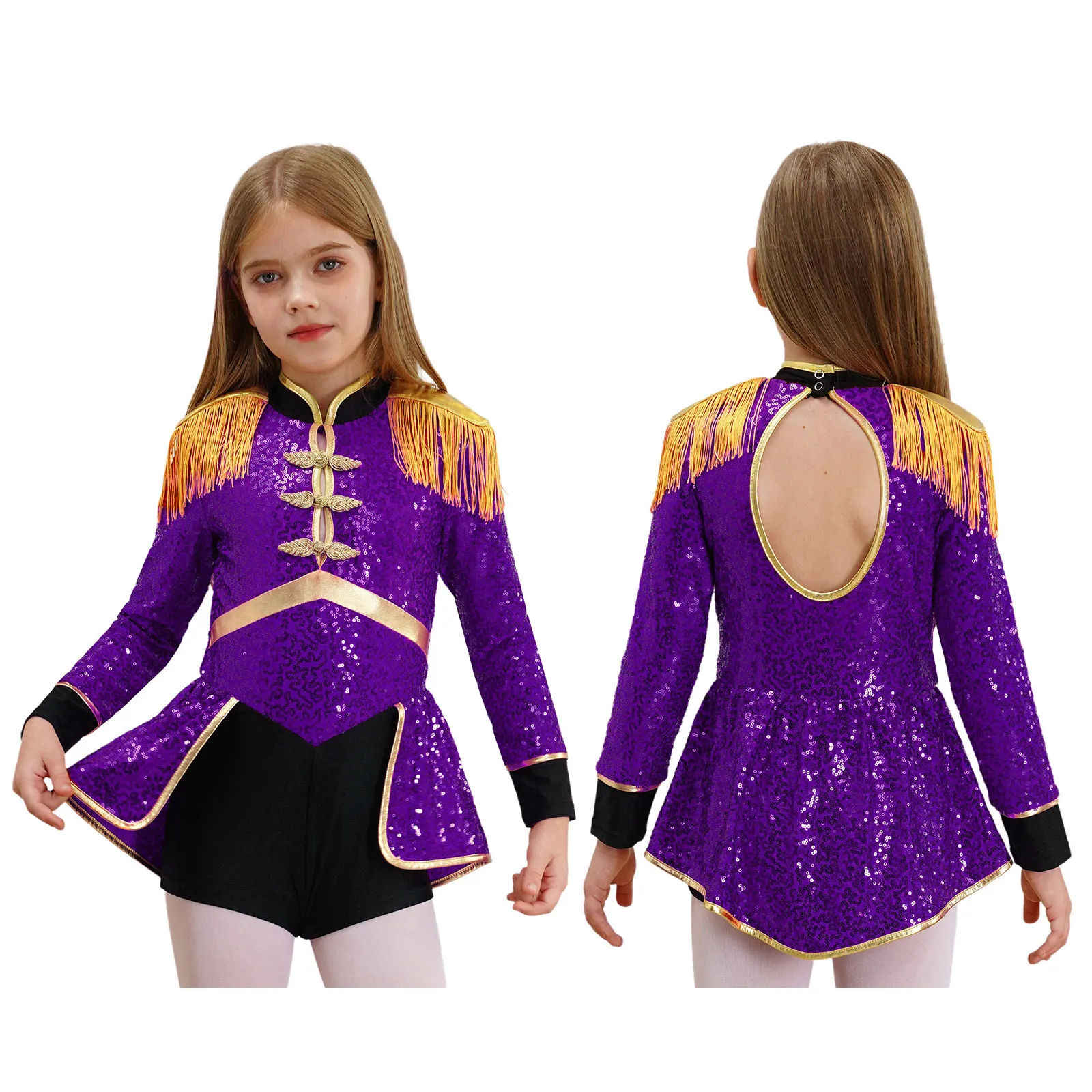 thumbnail image 1 of Disfraz de mago para niños y niñas, traje de Cosplay de mago, baterista de circo, Charretera con flecos, mono de lentejuelas con Mini sombrero de copa, sombrero de equipo de tambor, 1 of 5