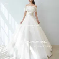 XPAY Off Shoulder Pleat Ball Gown Organza Satin Korea A Line Wedding Dresses Photography Shoot Belt Customised Bride Dress 1