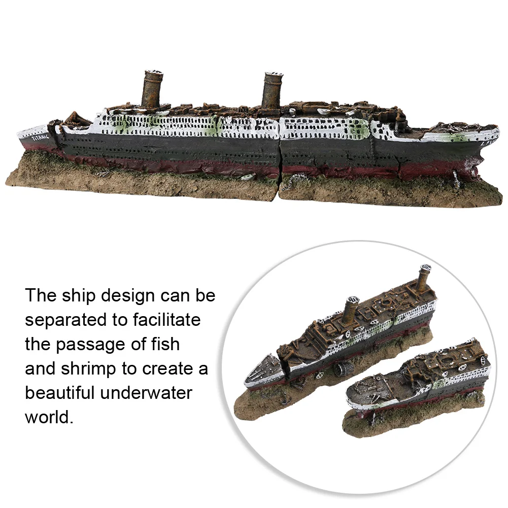 Fish tank landscaping Titanic Model Resin Aquarium Wrecked Boat Ship Decoration Artificial Fish Tank Ornament Sunk Ship Boat