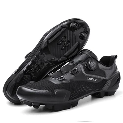 Unisex Knit Cycling Sneakers with Self-Locking Cleats for Road and Exercise Bikes (Black MTB)