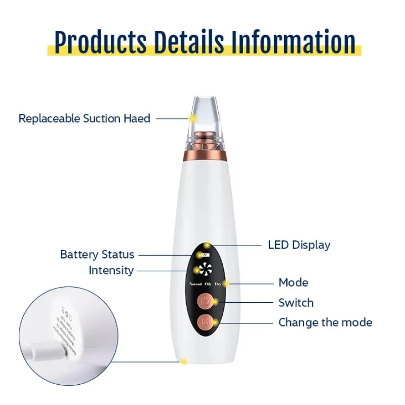 Blackhead Remover Acne Remover Facial Pore Cleanser Electric Blackhead Remover Vacuum Pore Cleaning Facial Black Spots White Dot Pimple Acne Cleaner Face Care Tool Beauty