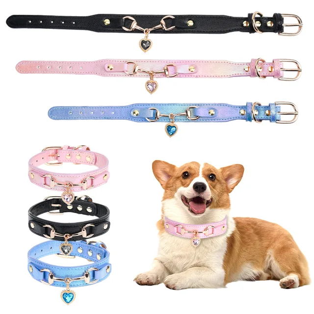 Shiny Rhinestone Pet Collar Love Jewelry Dog Collar Comfortable Leather Dog Adjustable Collar 2