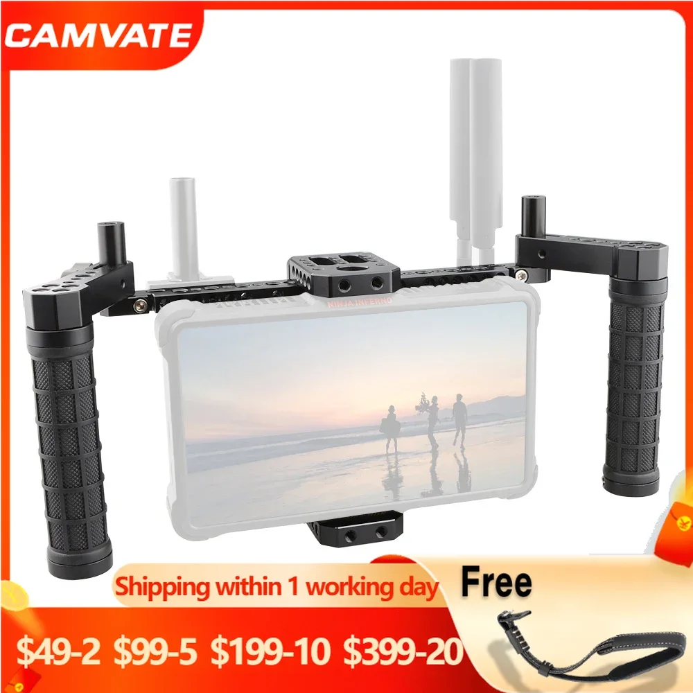 Camvate Monitor Regolabile Cage Rig Con Maniglie In Gomma E Piastra Estesa Per Monitor Lcd Da 5 "E 7" (Atomos Ninja Inferno)