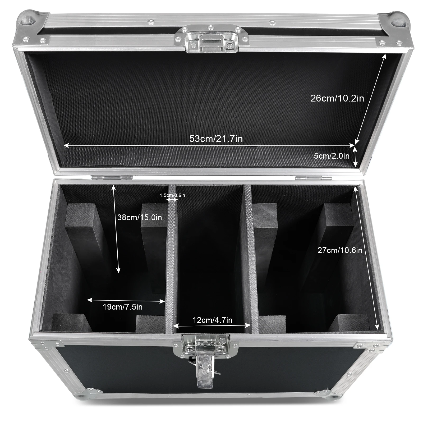 Fieryzeal Big Size Flight Case Flycase Flightcase Stage Light Shockproof with Wheel for 150W Moving Head Light Case Led Light Dj 3