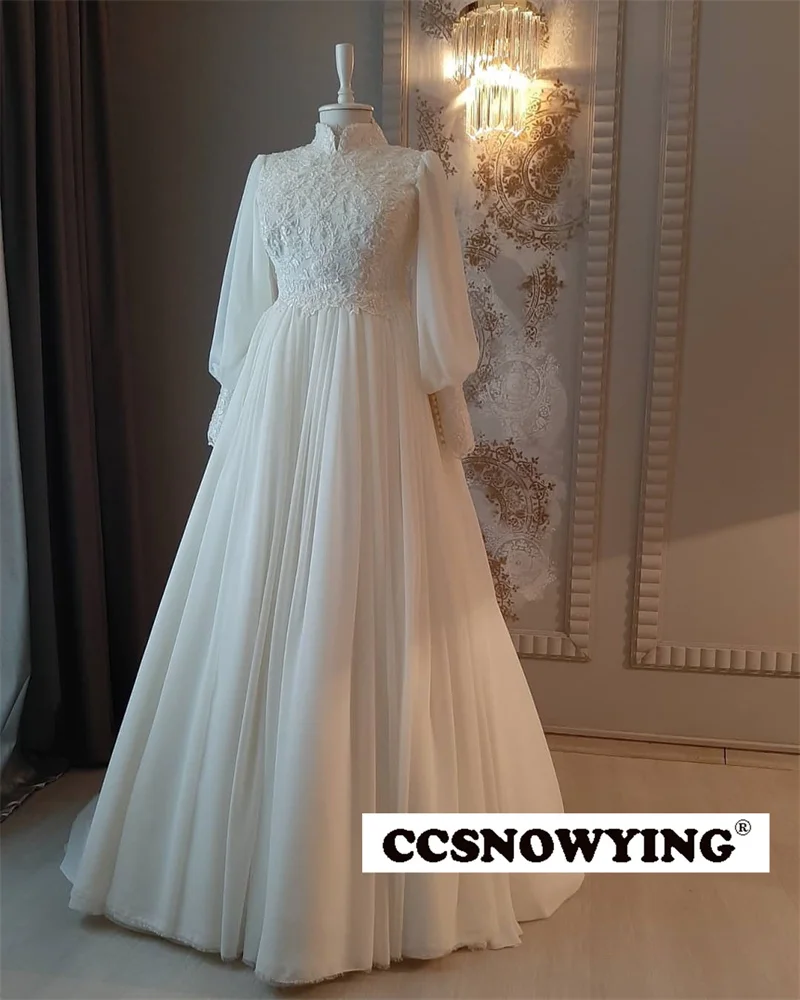 

Женское мусульманское свадебное платье с длинным рукавом и высоким воротником