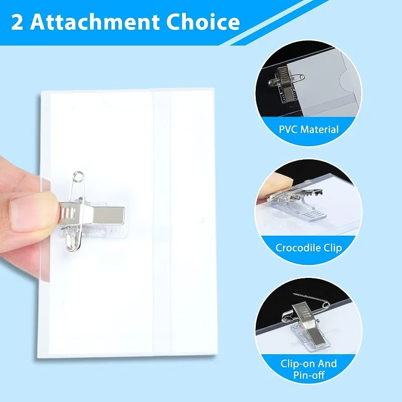 ID Card Holder 10/1pc Safety Pin Clip Transparent Brooch Tag Badge ID Card Holder for Business Office Conference Employees Name Pass Credential