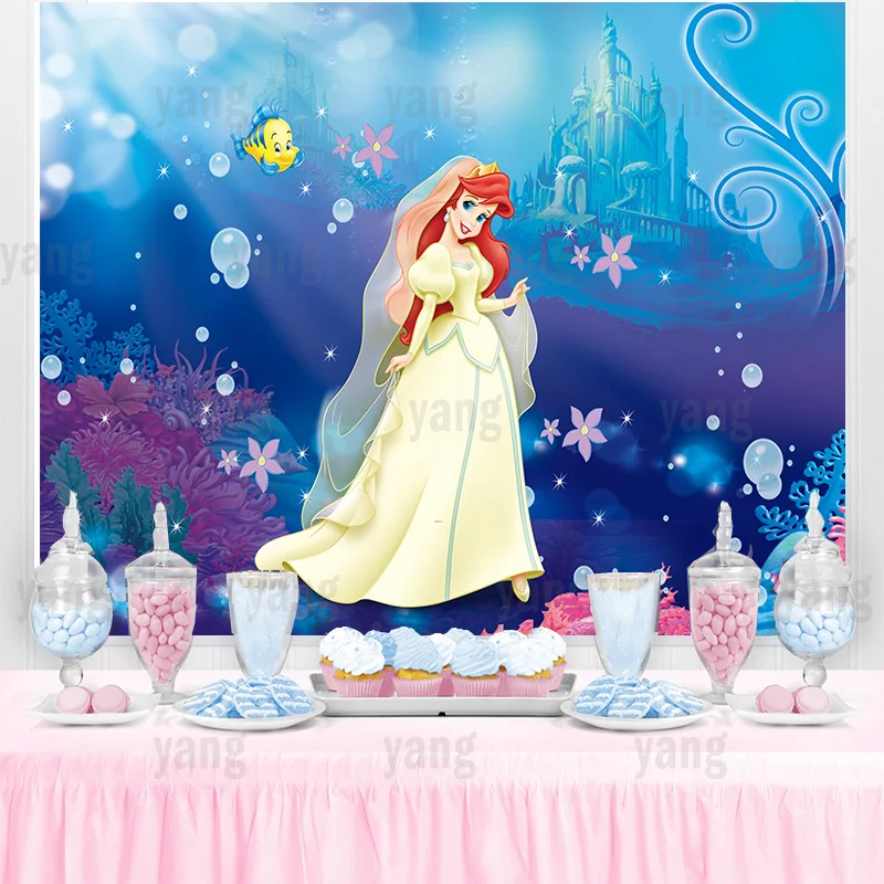 Disney Wedding Castle Undersea Little Mermaid Ariel Princess Bubble Undersea Fondale Girls Birthday Party Baby Shower Banner