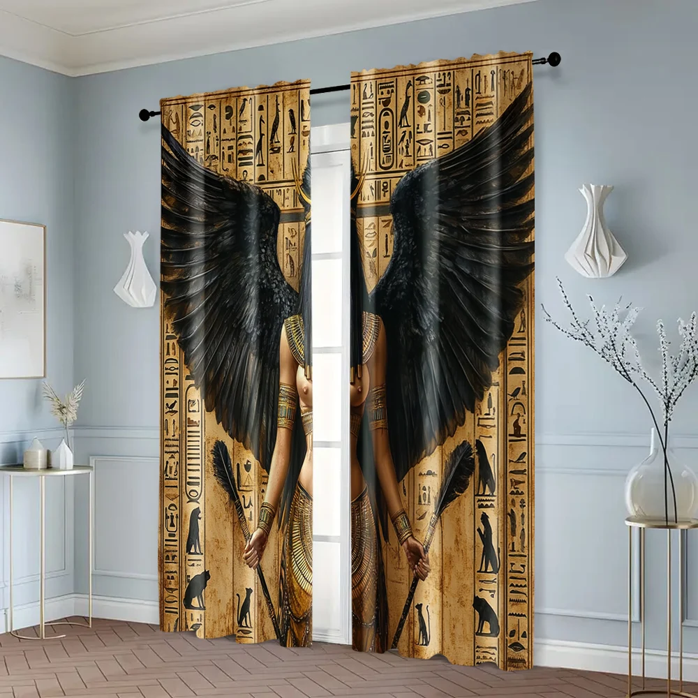 2pcs, Curtains&Window Treatment 2D print with the goddess Isis_ pharaohs and hieroglyphics Polyester (without rod) Festive Use 6