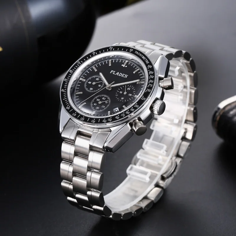 PLADEN 2023 New Watch For Men Luxury Brand Stainless Steel Quartz Wristwatch Fashion Automatic Date Speed Chronograph Man Clock 2