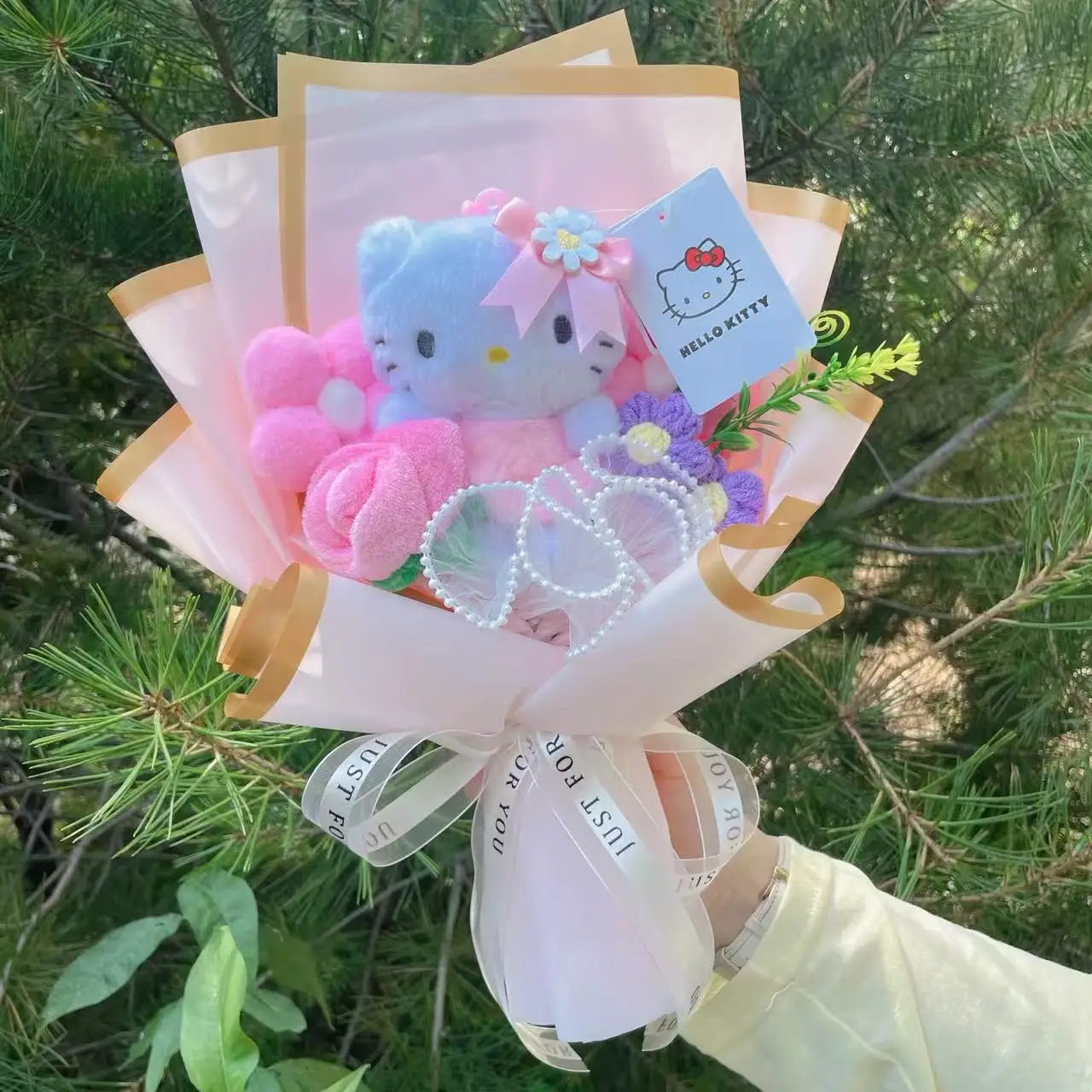 Cartoon Handmade Hello Kitty Plush Small Pendant Keychains Creative Valentine Christmas Graduation Gifts For Girls