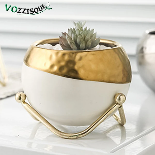 2023 Északi Luxus Zamatos Növényi Edény Vasállvány Kerámia Kaktusz Kis Virág Lakberendezési Bútorok Kiegészítők - Image 5