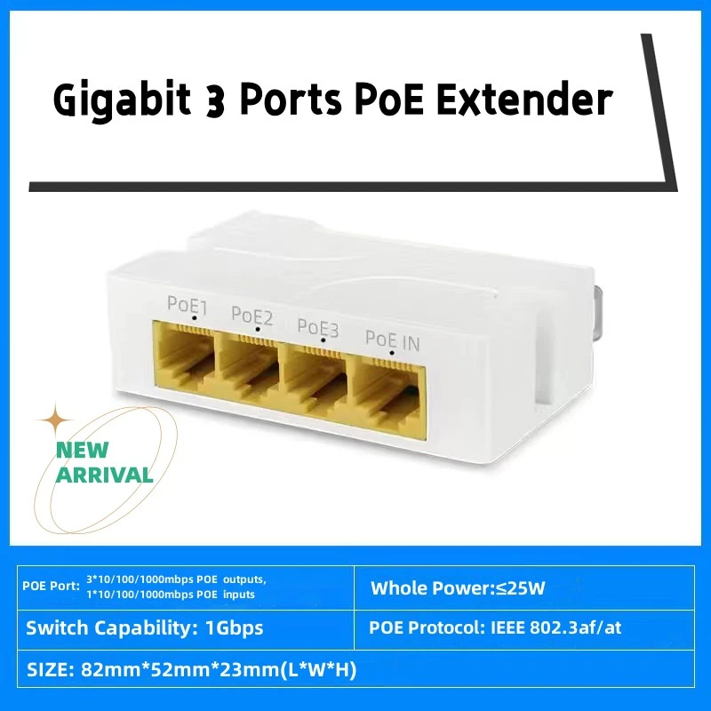 Gigabit PoE Extender, 1 PoE in 2 PoE Out, IEEE802.3af/at